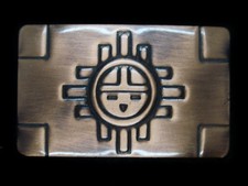 TE01158 NOS VINTAGE 1970s  SUN GOD  SOUTHWESTERN DESIGN ART BELT BUCKLE