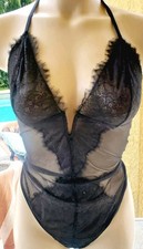 Victorias Secret Vintage sheer teddy L lace chiffon thong halter bodysuit String