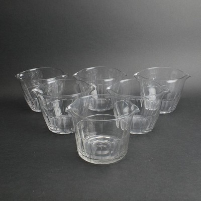 19c Georgian or Victorian Close Set of 6 Paneled Double Spout Wine Glass Rinsers