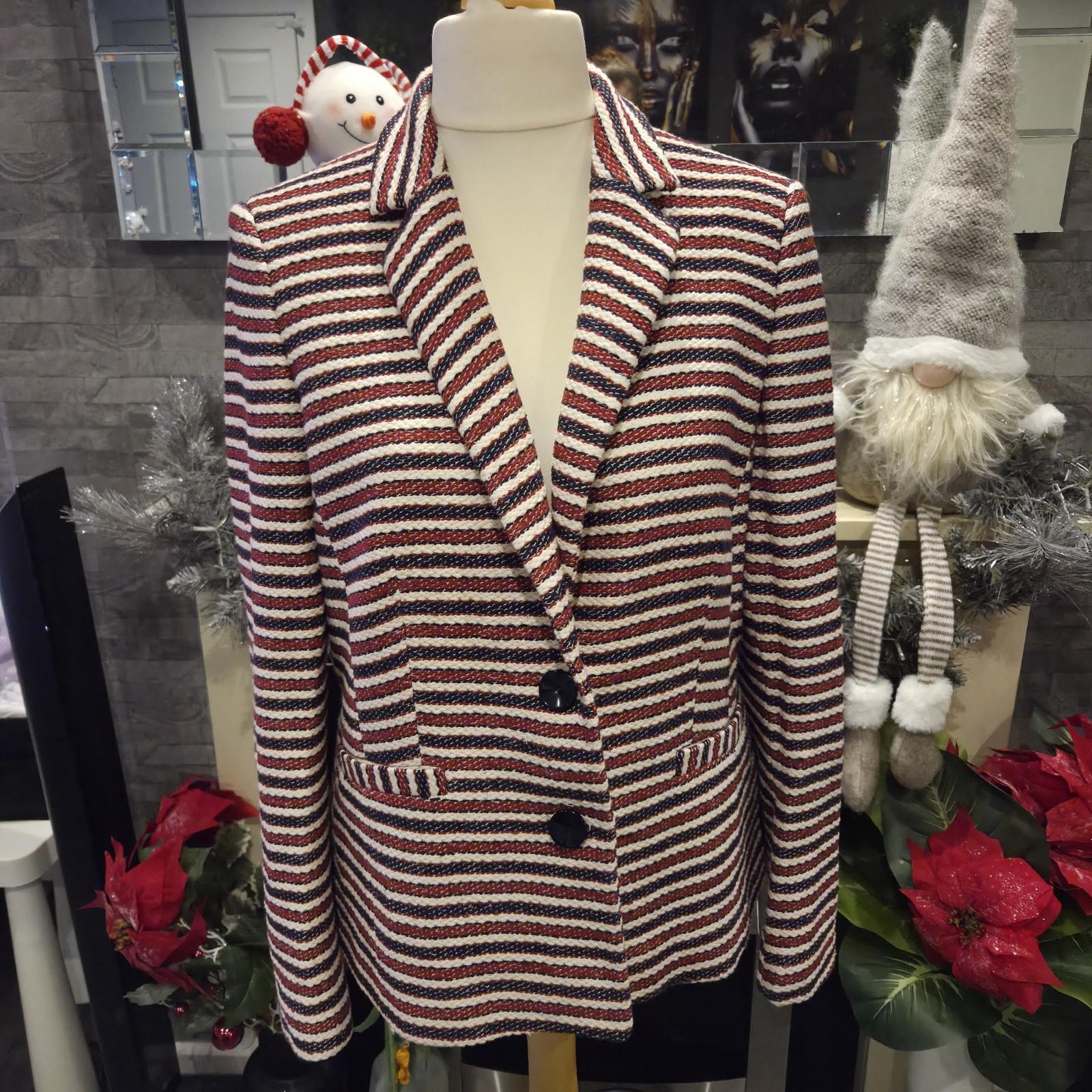 Artigiano Red White Navy Blue Striped Blazer Jacket UK Size 14