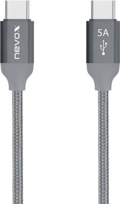 Nevox USB Typ C auf Typ C Kabel USB 2.0 20V/5A (100W) Emark IC 1M silbergrau