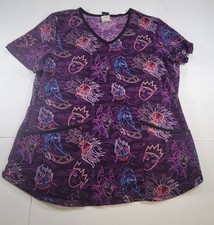 Disney Villians Women's V-Neck Scrub Medium Top Purple Magnificent Ursala Cruela