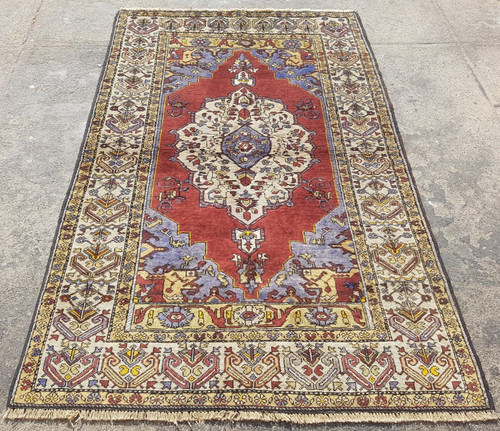 Vintage Hand Made Traditional Rug Oriental Wool Multicolor Carpet 210x129 cm