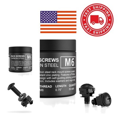 M6 Carbon Steel Screws with Washers and Cage Nuts for Server Racks 50 Count
