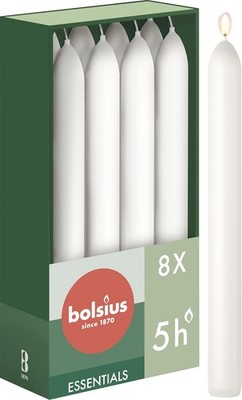 Smooth Taper Candles - White - Pack of 8 in Box - 17 cm - Length Burning Time 5