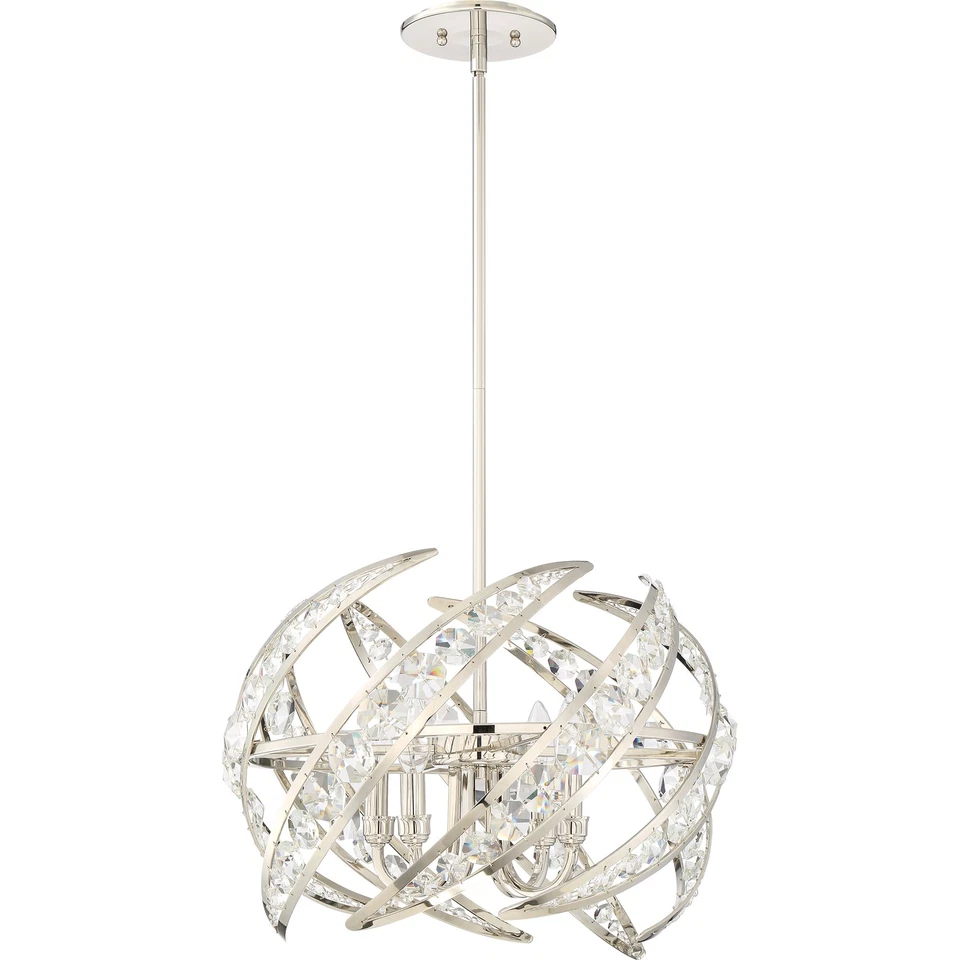 Media luna de platino - Colgante grande de 4 luces - Colgante de instalación tradicional Foto 3 de 4