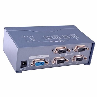 Powered 4 Port VGA Splitter Box Video Distribution Duplicator for 1 PC to Mul...
