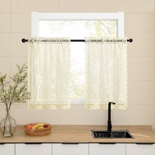 SEEKRIGHT Ivory Lace Cafe Curtains 36 Inch 26"W x 36"L Pack of 2 ,