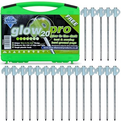 Blaue Diamond Glow Pro Edelstahl Hartboden Zeltpflöcke   Kasten Mit 20