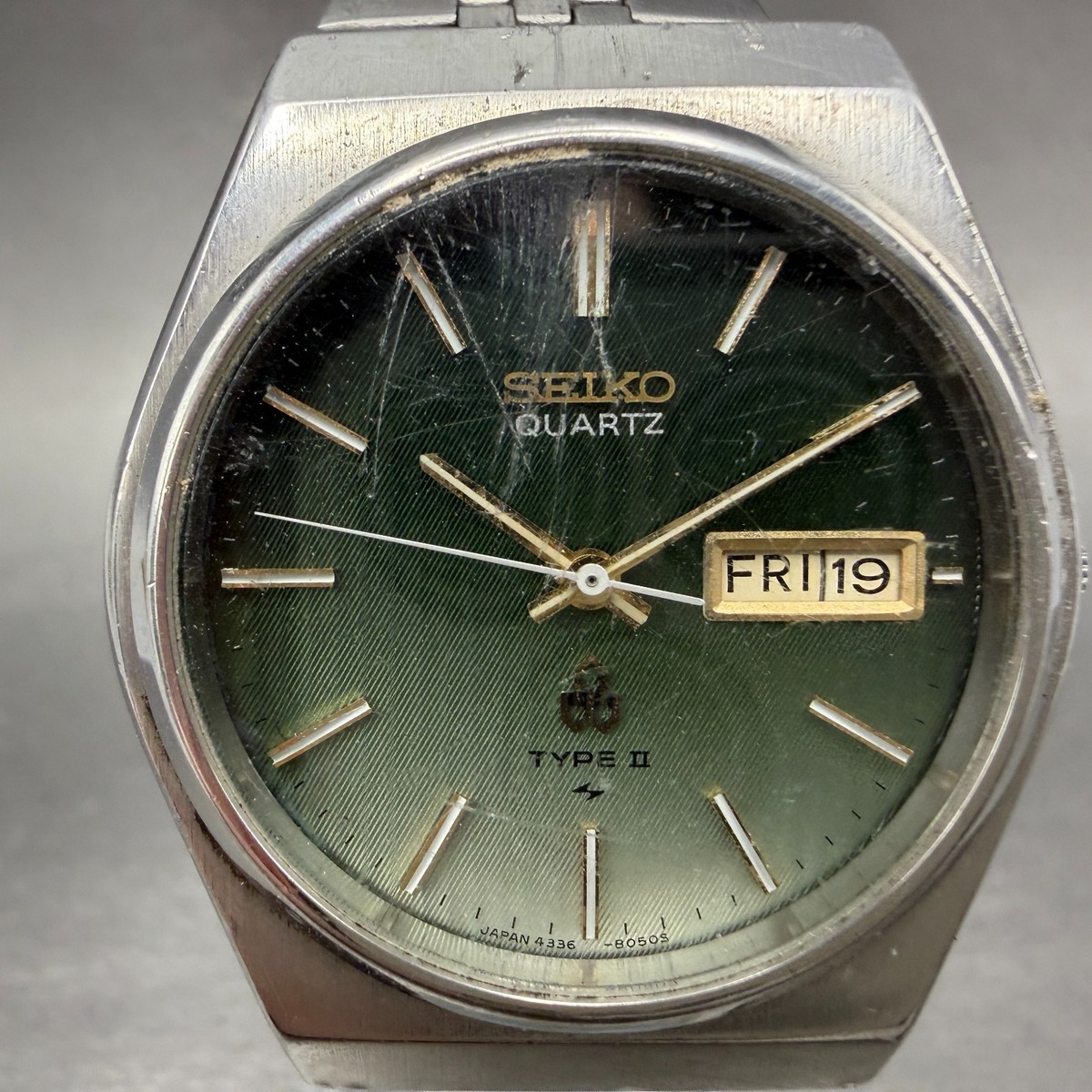 （SEIKO）の「タイプII（Type II）」シリーズのメンズ腕時計 Seiko Type II Watch Men 36mm Green Dial Silver Tone Daydate 4336