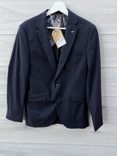 Image of Gibson London Men's Navy Blue Cotton Spot Jacquard Suit Blazer Jacket Size 36R