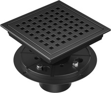 6-Inch Square Shower Drain with ABS Flange Base, Matte Black 304 Stainless Steel