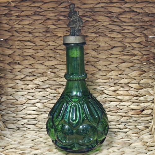 LE Smith Moon & Stars Green Glass Decanter + Dewars Scotch Whisky Bottle Stopper