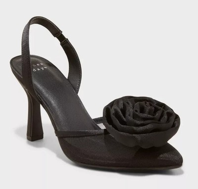A New Day Fleur Florette Womens Slingback Heels w/ Memory Foam Black Sz 6.5 Pump
