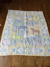 Vintage Handmade Kids Jungle Safari Animal Kids Patchwork Quilt Blanket 45  X 38