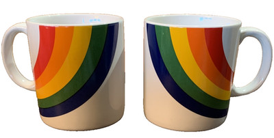 Rainbow Coffee Cups Mugs FTDA FTD 80s Ceramic Colors Retro Lot of 2 Pair
