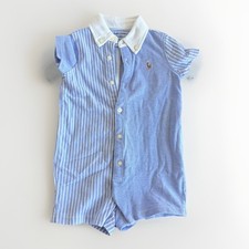 NEW Polo Ralph Lauren Baby Romper Blue Stripe Pony 6M Size 66/44-70