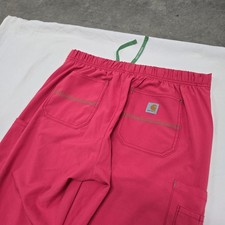 Sz MEDIUM Carhartt Womens Force Cross-Flex Cargo Scrubs Pink Pant Green Trim EUC