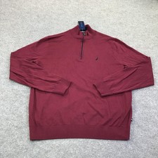 Nautica Sweater Mens LT Red Navtech 1/4 Zip Mock Neck Tight Knit New Tags