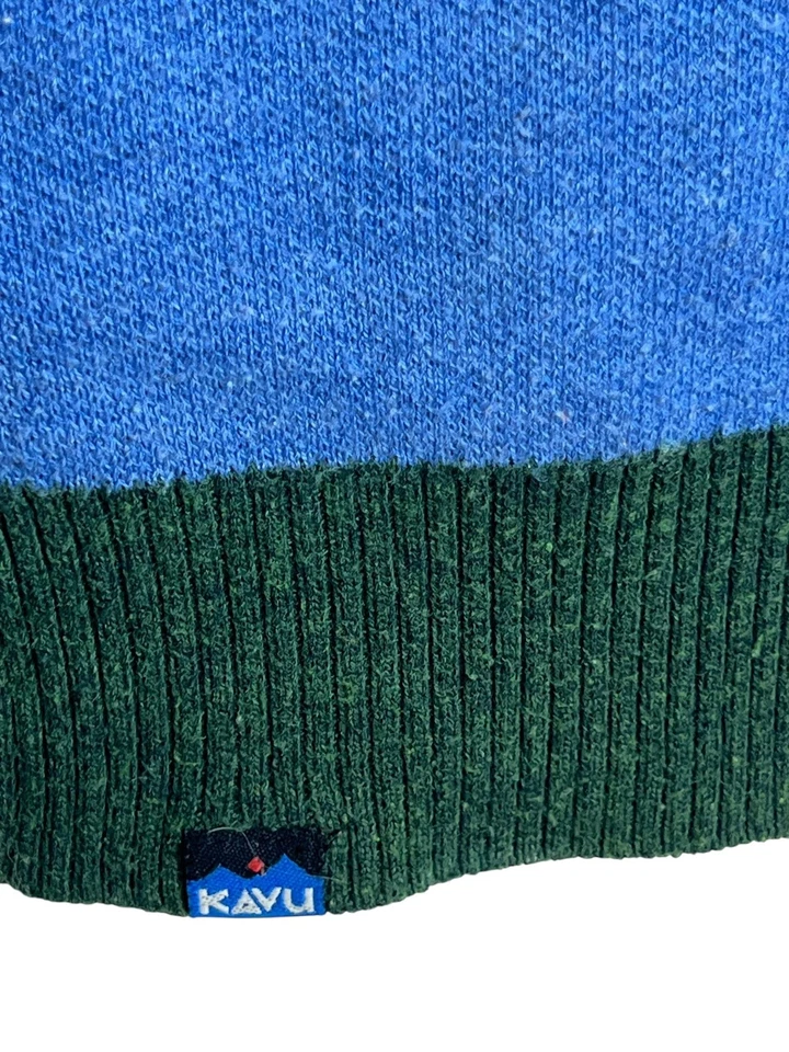 KAVU Sweater Mens Large Green Blue Gray Mountain Bigfoot Sasquatch Camp Knit - Image 4 of 4