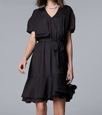 Simply Vera Vera Wang Womens Large Black Dress Mini Relaxed Ruffle Short Sleeve