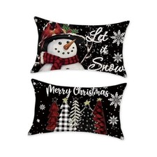 Christmas Pillow Covers 12x20 Set of 2 Let it Snow 20" x 12" Pack of 2 Black