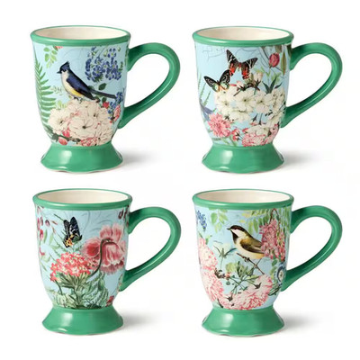 Flora 18 Fl. Oz. Multi-Colored Ceramic Mugs (Set of 4)