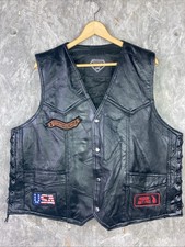 Diamond Plate Buffalo Leather 44-46 Black Vest Motorcycle Biker Patches Eagle