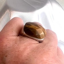 Chunky Sterling Silver Tiger Eye Ring Size Q 11g Faceted Statement KM 925