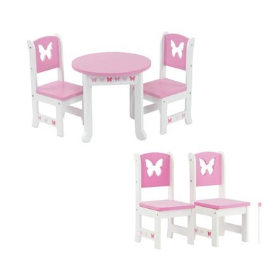 Emily Rose 18 Inch Doll Dining Table and 2 Chairs Set - Pink Butterfly Collectio