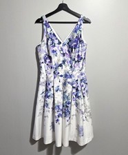Lauren Ralph Lauren Purple Blue Floral V-Neck Fit & Flare Dress Sz 8 Wedding 
