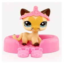 1PCS Mini Pet Shop LPS Toy Shorthair Cat#3573 With Crown Bed Shoes Kid Cute Gift