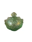 Fenton Green Carnival Glass Miniature Grape Ruffled Berry Bowl Small Nut Dish 3”