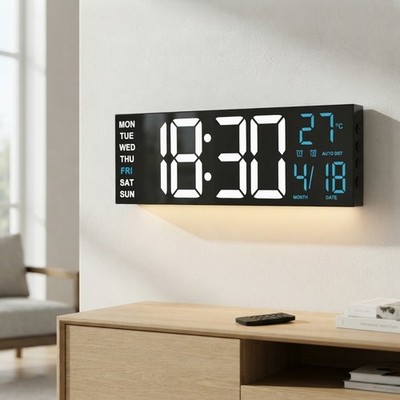 Elegante 16 Zoll große digitale Wanduhr mit 8 RGB-Farben und automatischer Sommerzeit