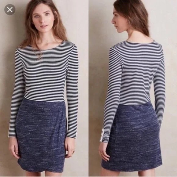 Dolan Left Coast Collection Striped Knit Dress Navy White Long Sleeve XL