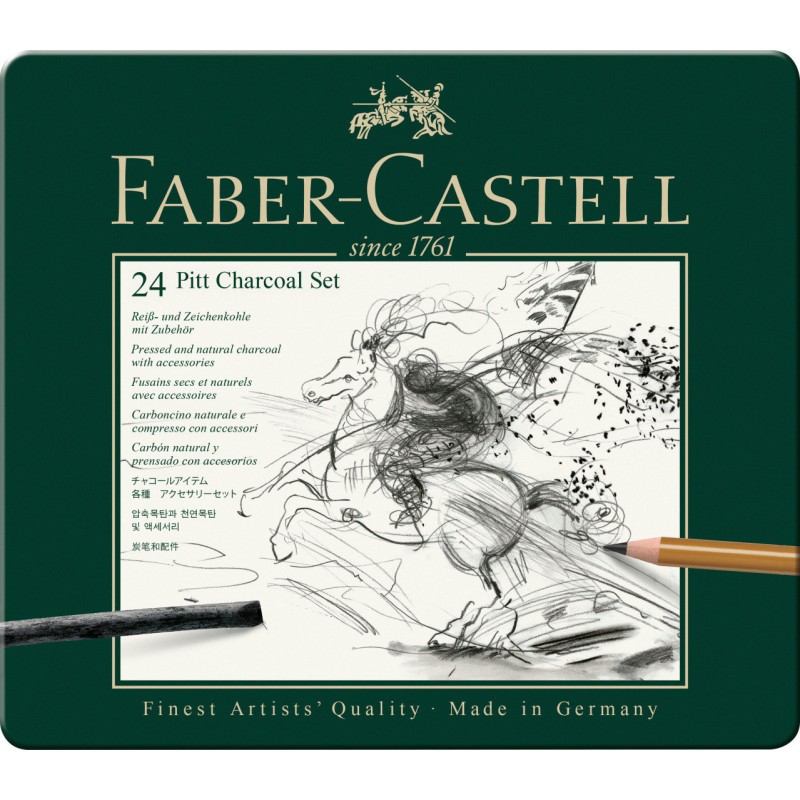 Fusains secs Faber-Castell Pitt Charcoal, lot de 24 pour dessiner à l'atelier de beaux-arts