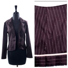 Vtg 2 Piece Girls Zoey Girls Skirt Jacket Brown Pink Pin Stripe Fully Lined XL