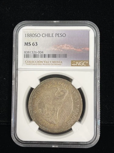 CHILE 1880 SO 1 Peso NGC MS63 KM 142 Beautiful Toning Santiago Mint Scarce, C7