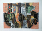 A. MICHEL TABARD "CUBIST STRINGED INSTRUMENT / HOOKAH" Signed Lithograph — photo 1