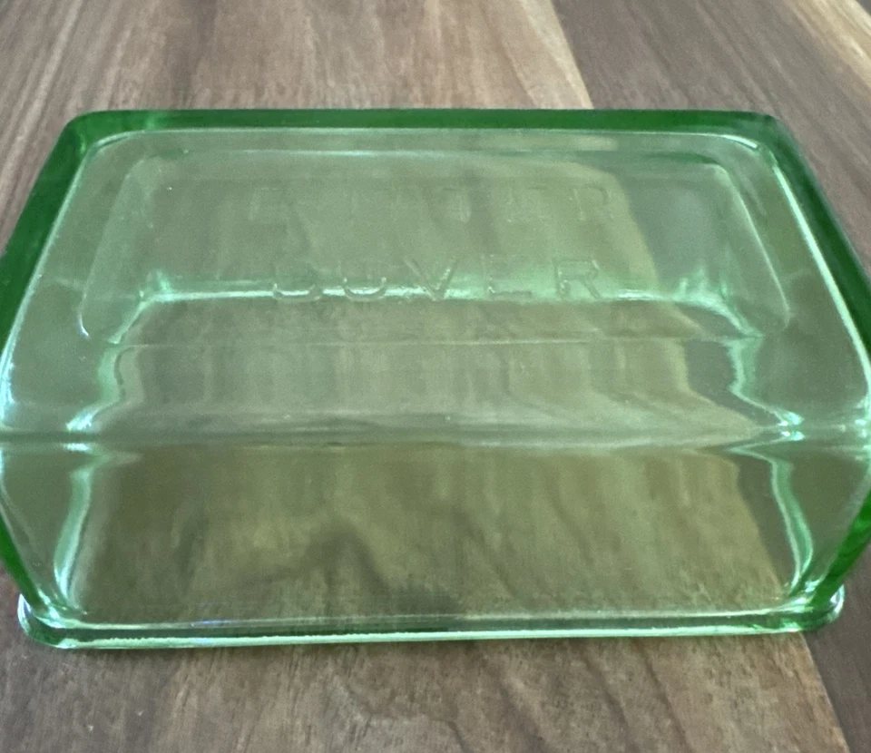 Tapa de repuesto de plato de mantequilla de vidrio de uranio verde vintage SOLO Foto 2 de 4