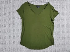 Attention Womens Green Cap Sleeve T-Shirt Sz Med Round Neck Relaxed Fit