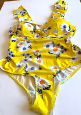 B.YOU Swimsuit Floral Yellow size 16 Frills Plunge Removable Pads Lined Fabulous