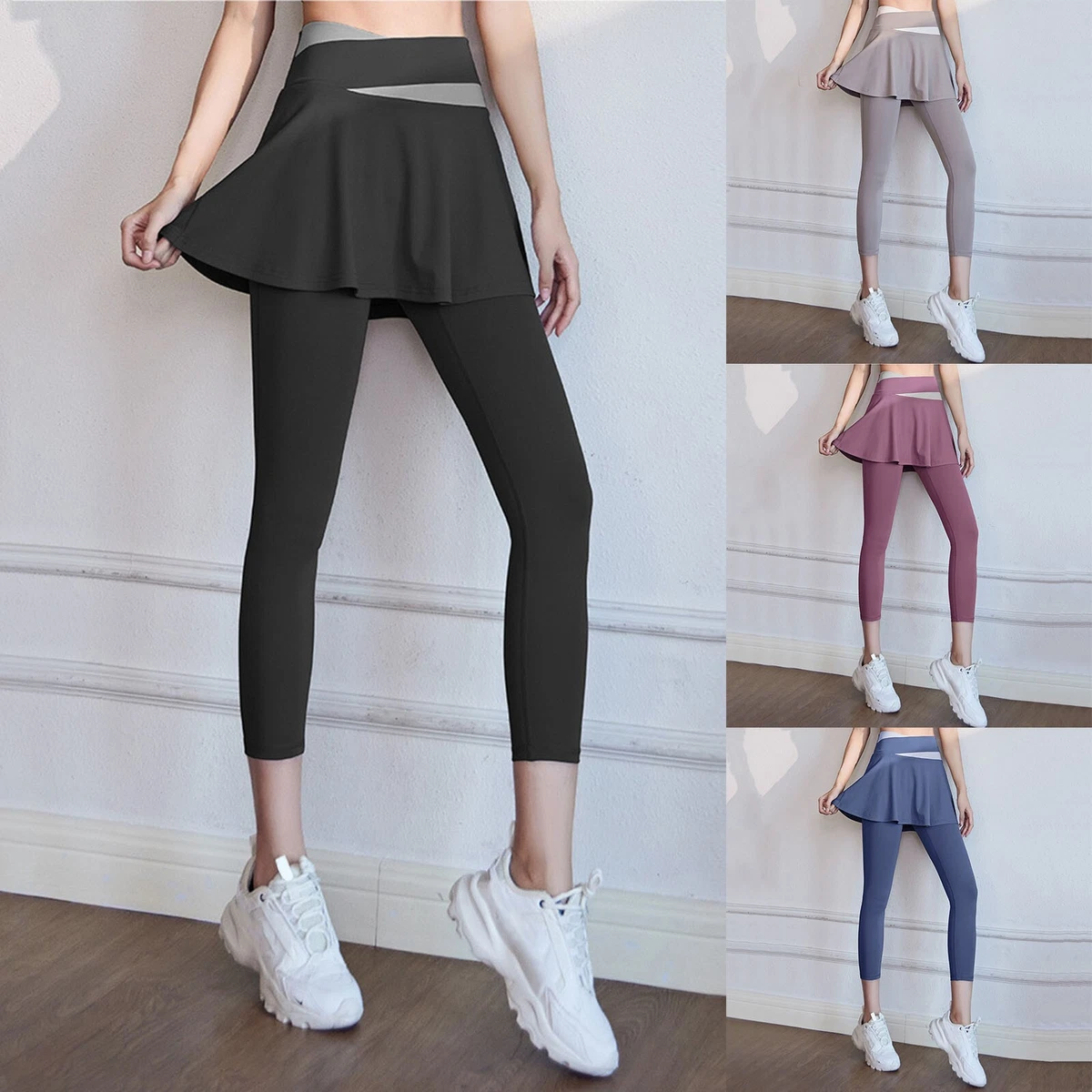 Women Skirted Legging Pleated Skirt Capris Leggings Athletic Workout  Running