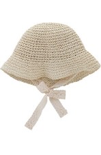 Straw Hat w/ Lace String,Girls Packable Sun Hat, UPF 50 ,Off-White,1-3 Years Old
