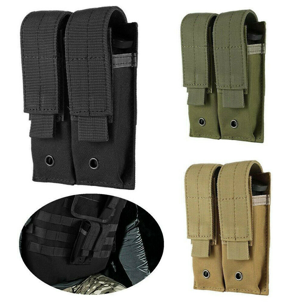 Magazine Pouch 9MM Tactical Double Stack Molle Belt Flashlight Holder Mag Bag