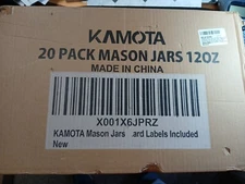 KAMOTA Mason Jars 20 12 oz Glass Jars With Regular Lids Labels Bands Brand New