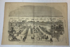 1862 magazine engraving~11x16~GENERAL VIEW, ARMY OF POTOMAC, HARRISON'S LANDING