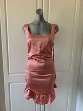 Pretty Little Thing Rose Satin Ruched Back Sleeveless Bodycon Dress. Size 10