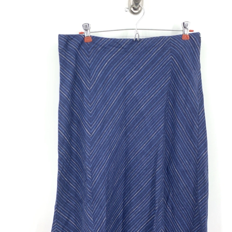 J Jill Love Linen Women Size Small Petite SP Skirt Blue Striped Flare Long Knee - Image 2 of 4