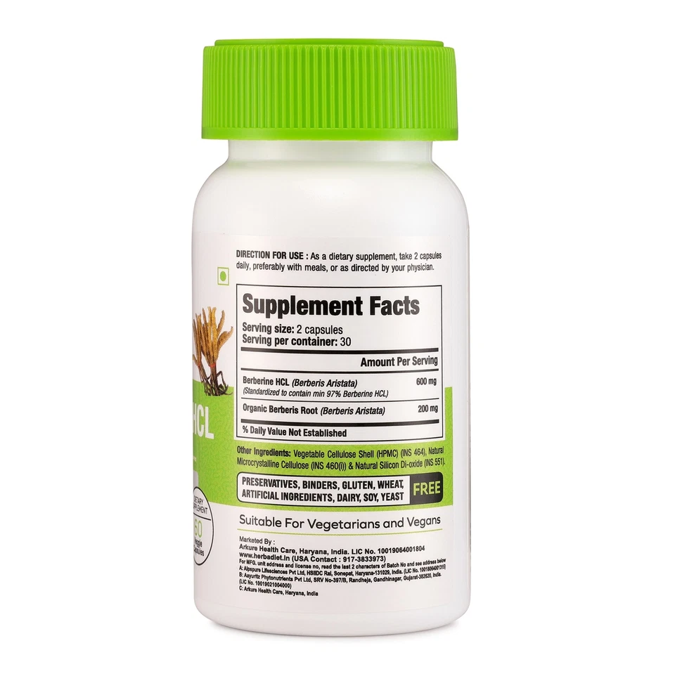 Cápsulas de extracto de berberina 98 % 40:1 600 mg azúcar en sangre glucosa apoyo Foto 2 de 4